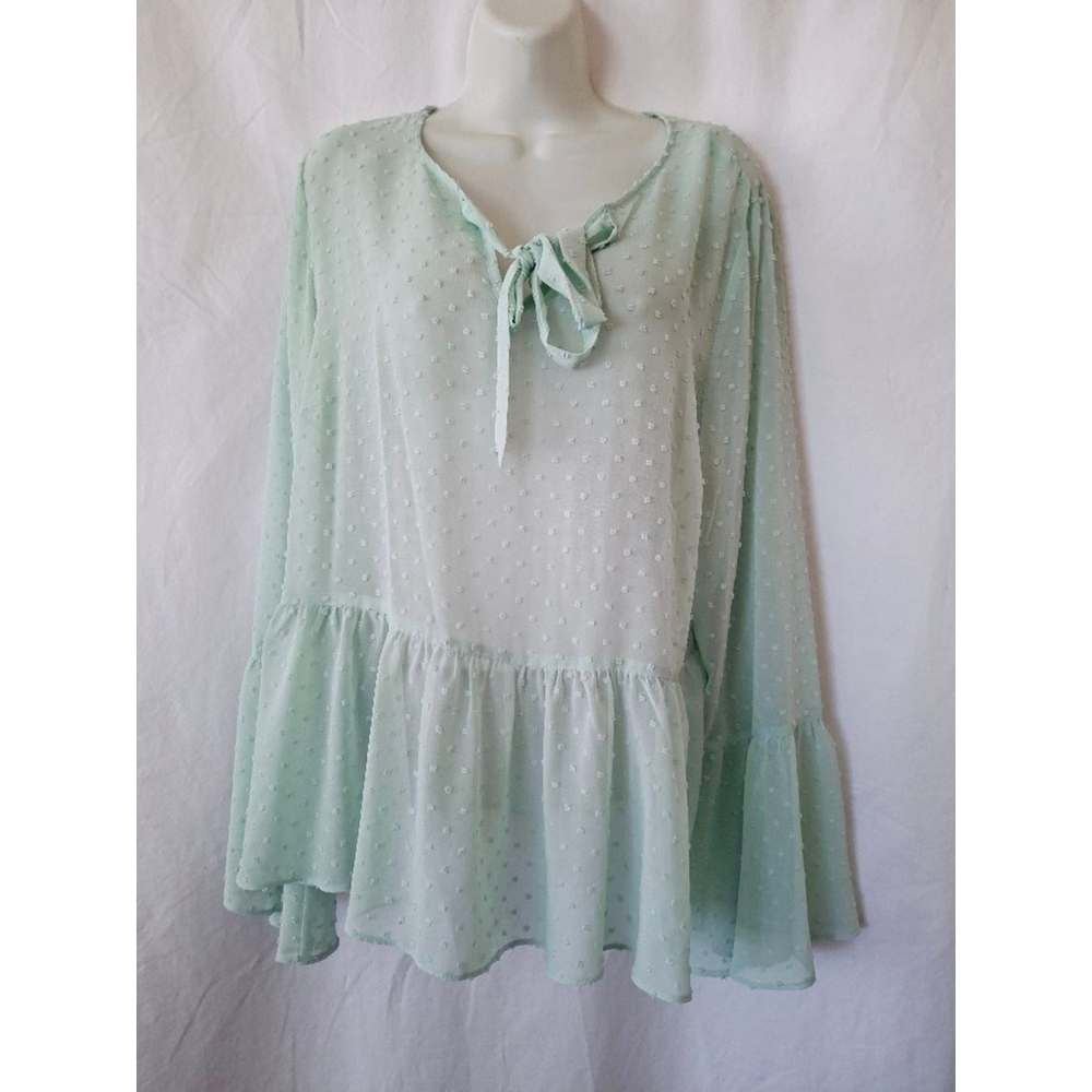 Primark Green swiss dot sheer bohemian Size 16 peplum fairy Y2K medieval blouse